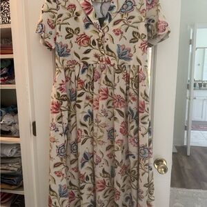 Tuckernuck Cream Floral Dress with Pink and Blue Details